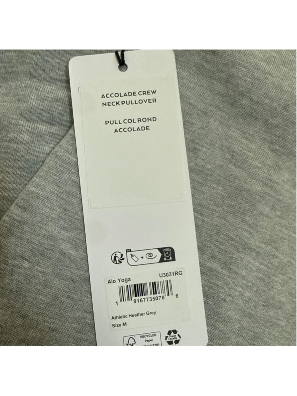 Alo Yoga Accolade Crew Neck Pullover Sweatshirt Grey M